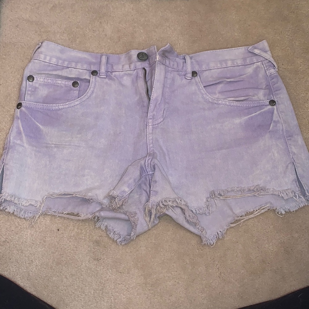 Free People high waisted lilac distressed jean shorts